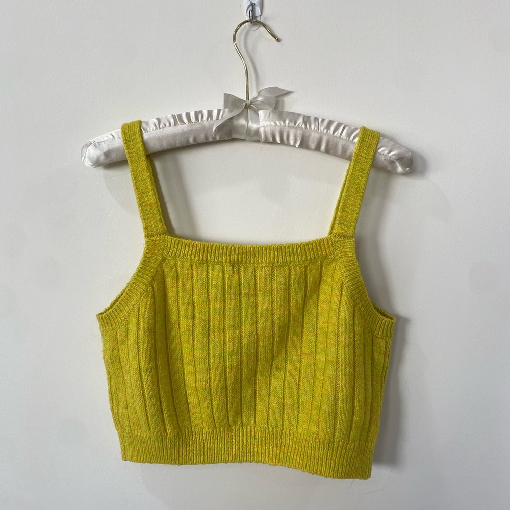 Chartreuse cropped knit tank top